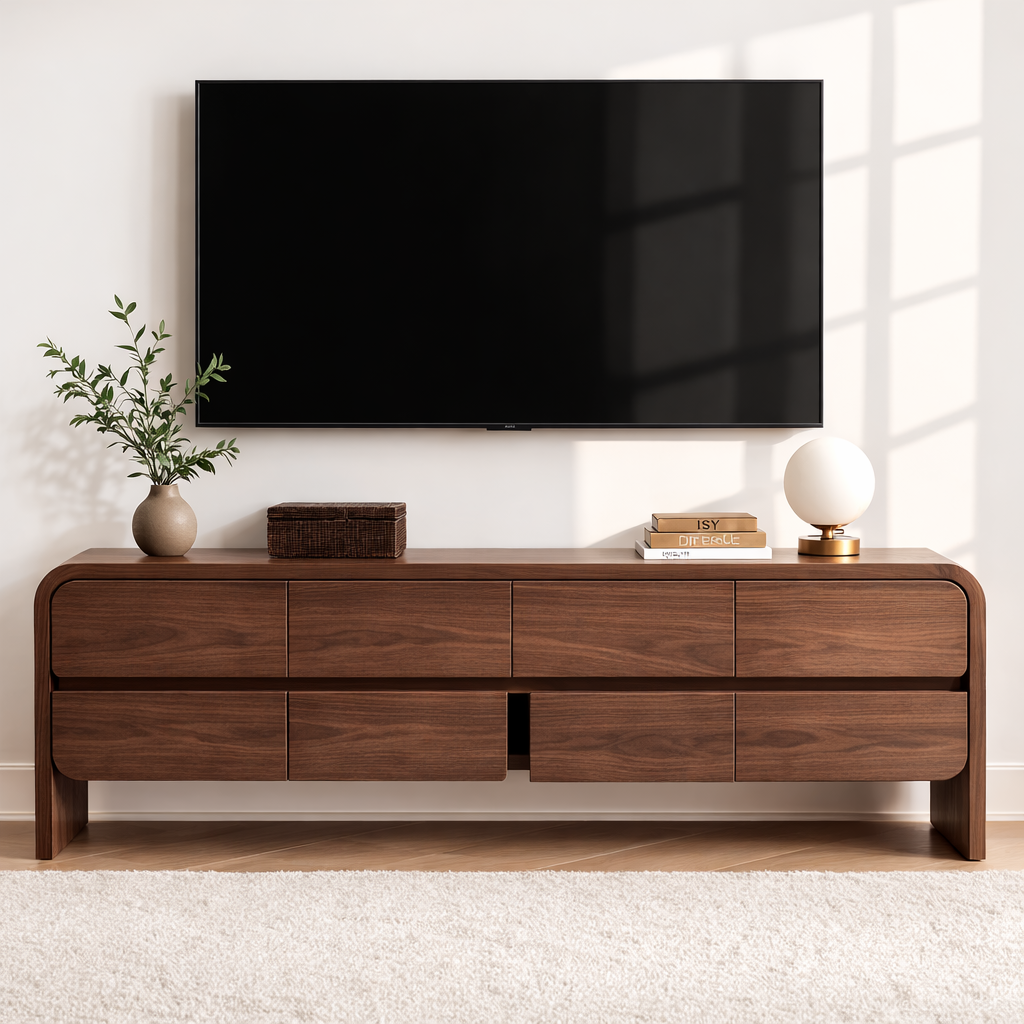 Modern Wood TV Stand With Storage Drawers Long Media Console Minimalist Entertainment Center