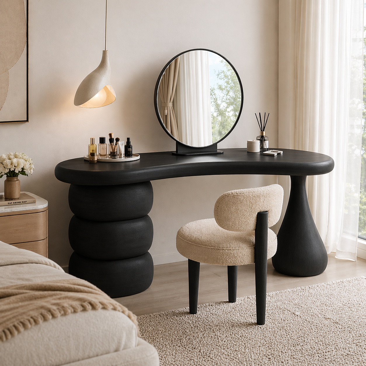 Modern Makeup Vanity Desk With Mirror Sculptural Dressing Table Bedroom Furniture Set