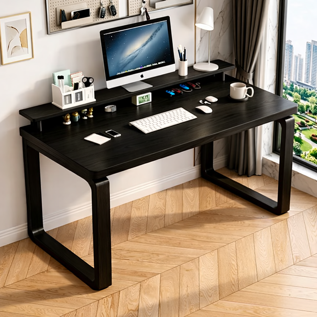 Modern Writing Desk with Monitor Stand, Minimalist Home Office Computer Table