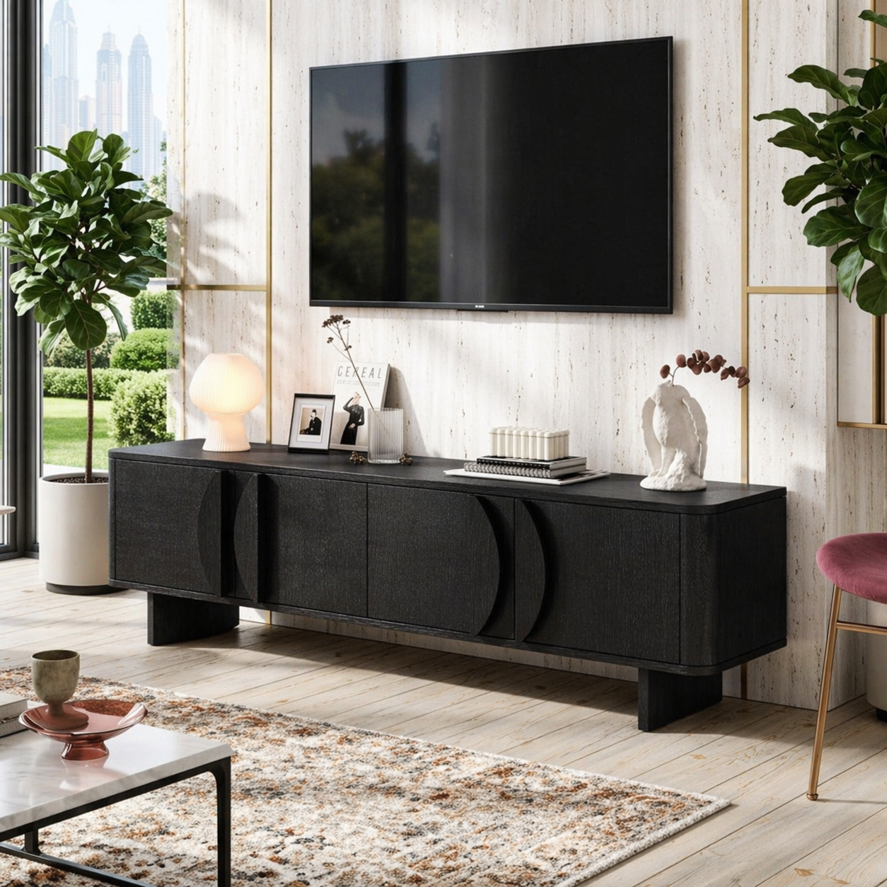 Modern Geometric TV Console, Elegant Media Cabinet for Refined Living-Room Interiors