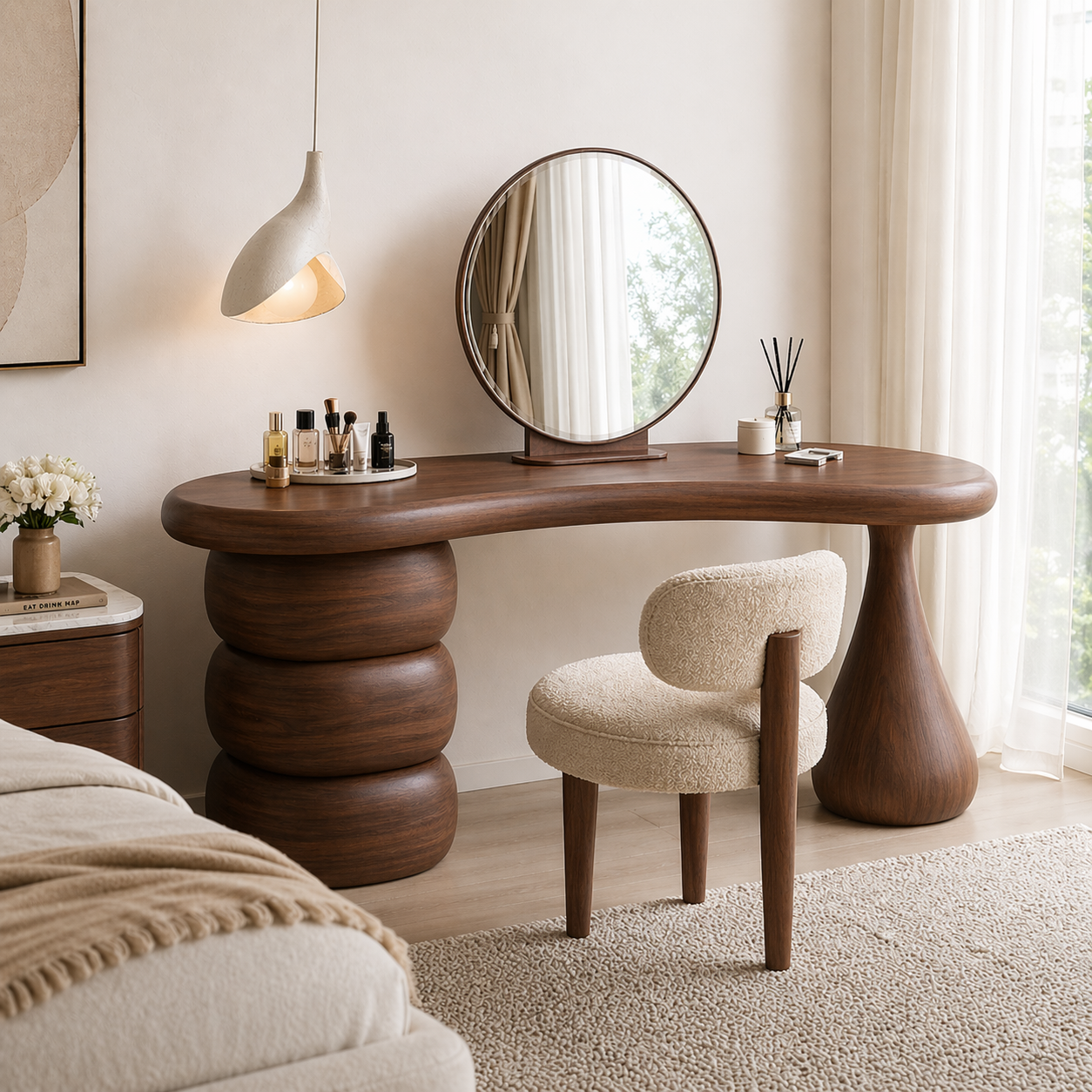 Modern Makeup Vanity Desk With Mirror Sculptural Dressing Table Bedroom Furniture Set