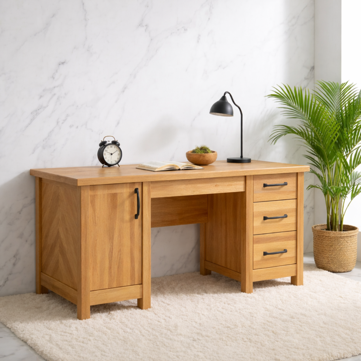 Modern Home Office Desk with Storage Drawers Wooden Writing Table Workstation