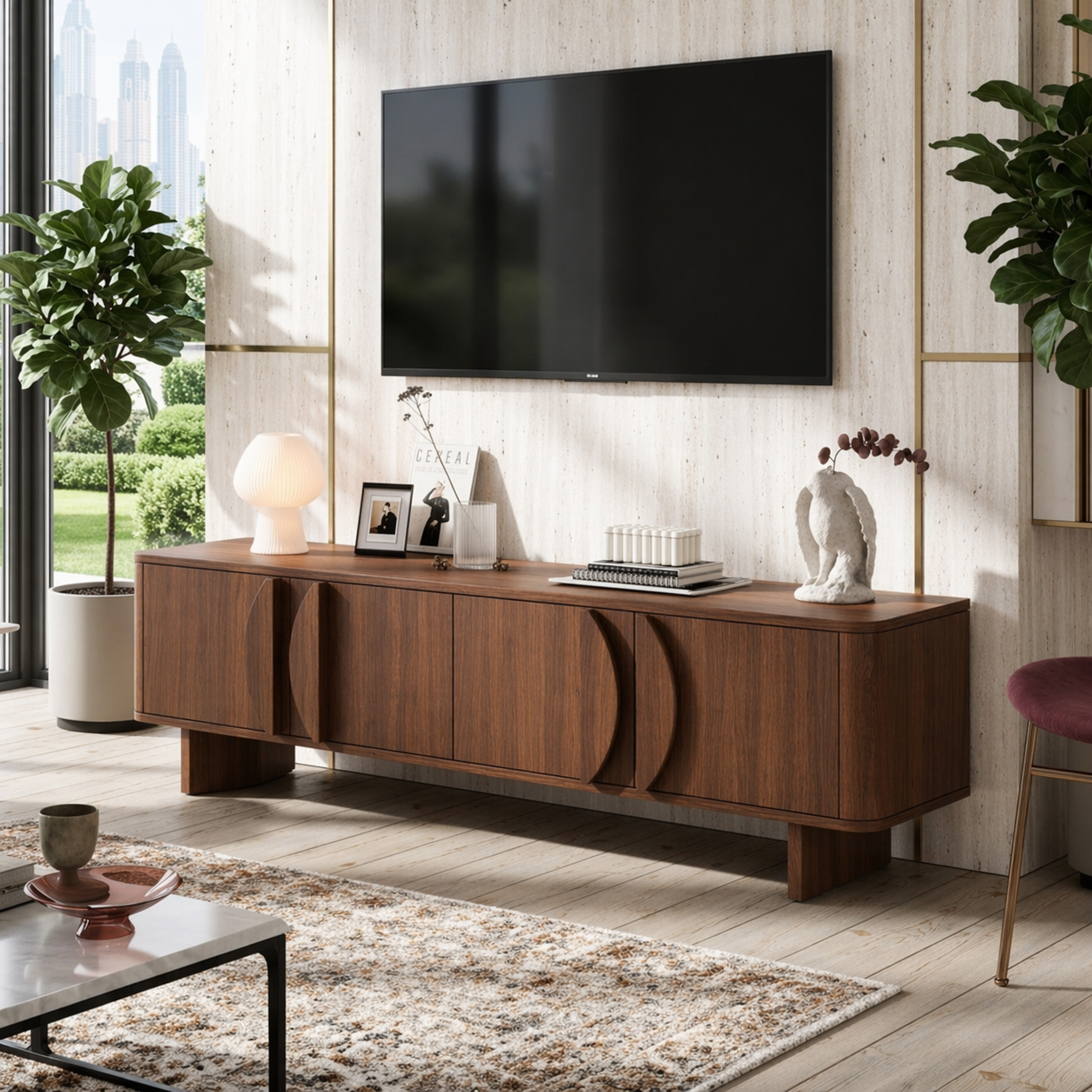 Modern Geometric TV Console, Elegant Media Cabinet for Refined Living-Room Interiors