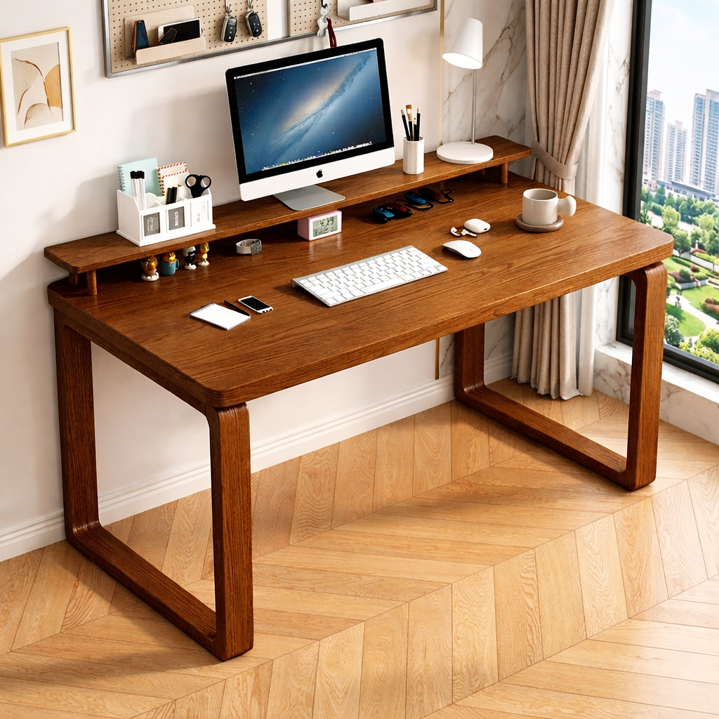 Modern Writing Desk with Monitor Stand, Minimalist Home Office Computer Table