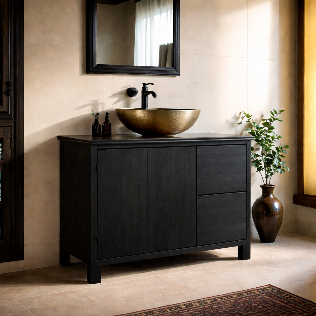 Solid Wood Bathroom Vanity Cabinet with Storage Drawers & Doors for Modern Bathroom