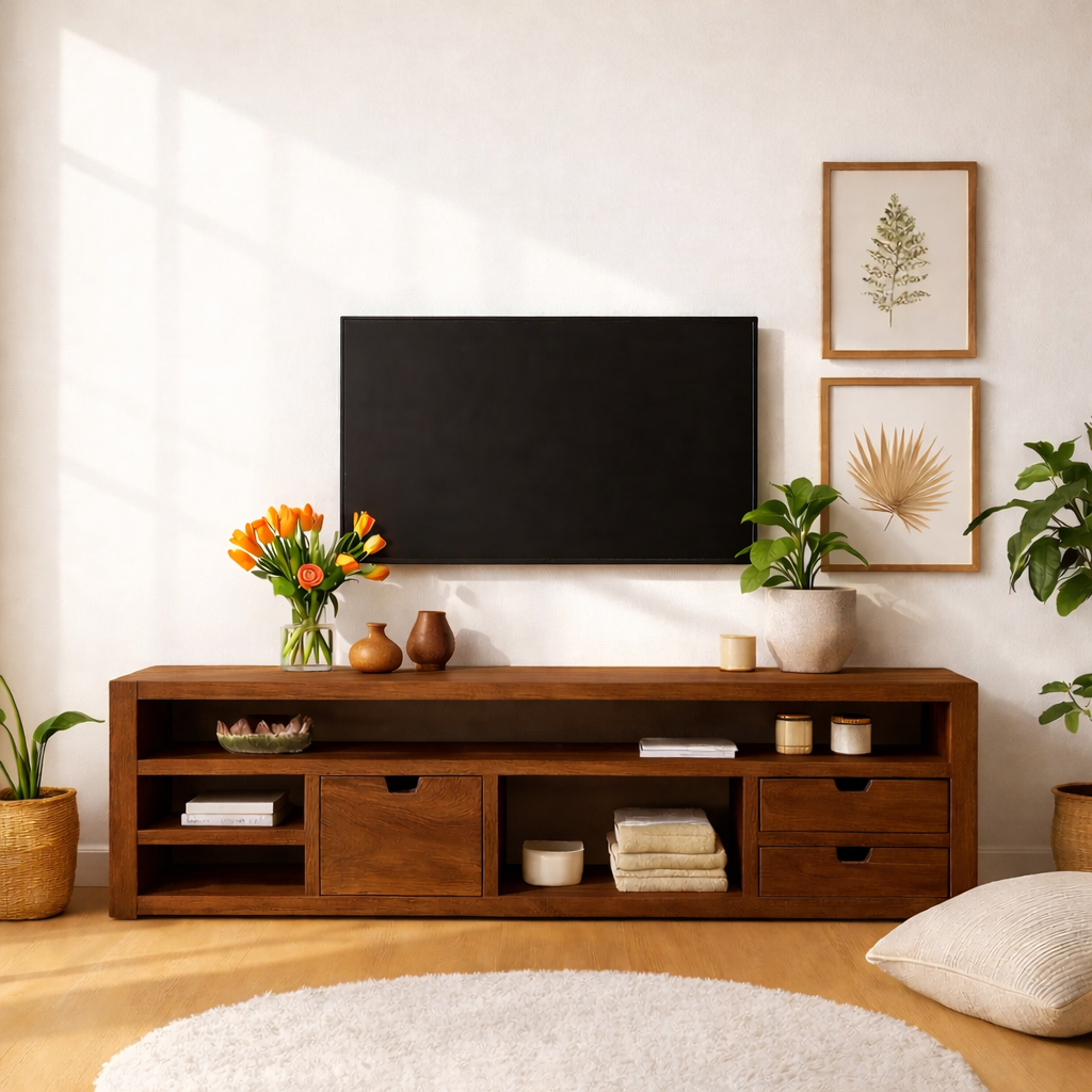 Minimalist Wood TV Stand With Drawers Long Media Console Modern Entertainment Center