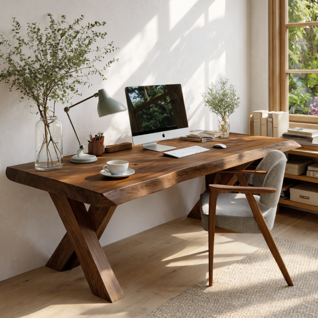 Modern Writing Desk with X Frame Legs Home Office Work Table Minimal Design