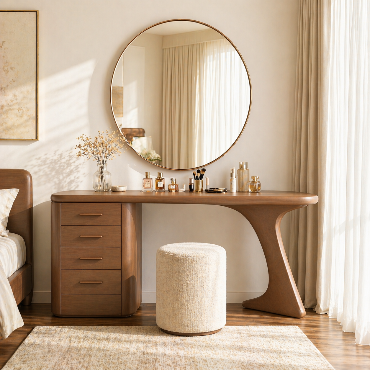 Modern Makeup Vanity Desk With Drawers Sculptural Dressing Table Bedroom Furniture