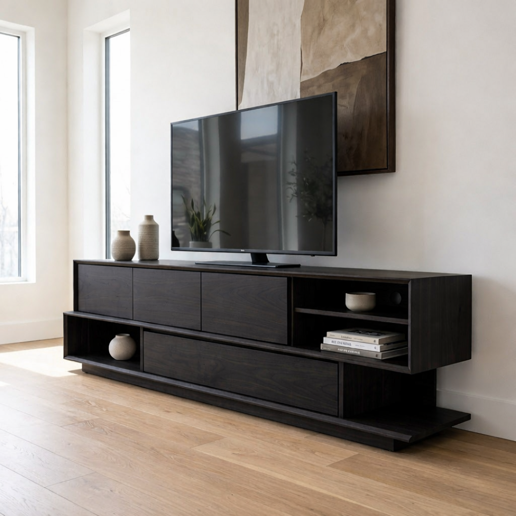 Solid Wood Media Console with Storage – Modern TV Stand, Minimal Design