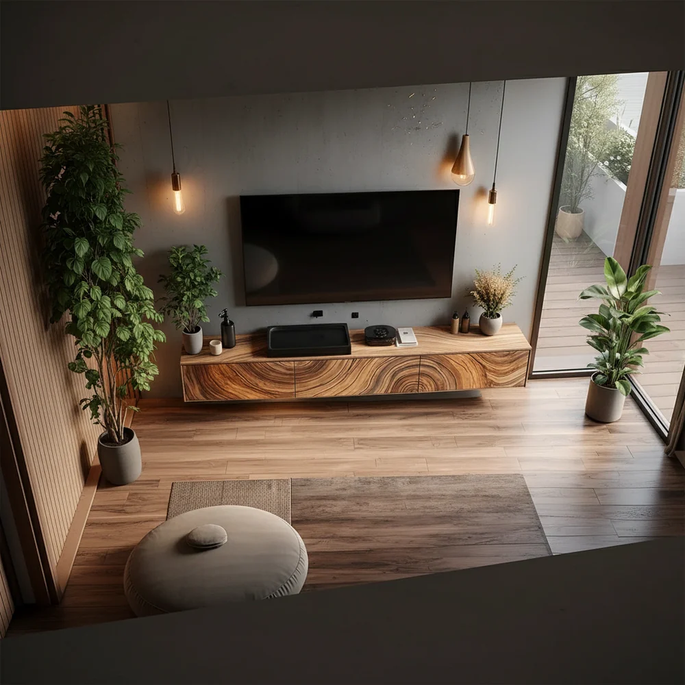Solid Wood Floating TV Stand Walnut Wall Mounted Media Console with Storage