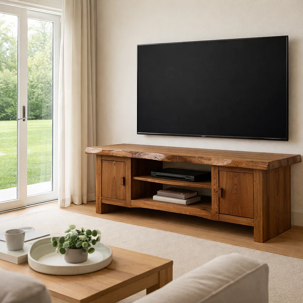 Solid Wood TV Stand with Storage Cabinets Rustic Live Edge Entertainment Center