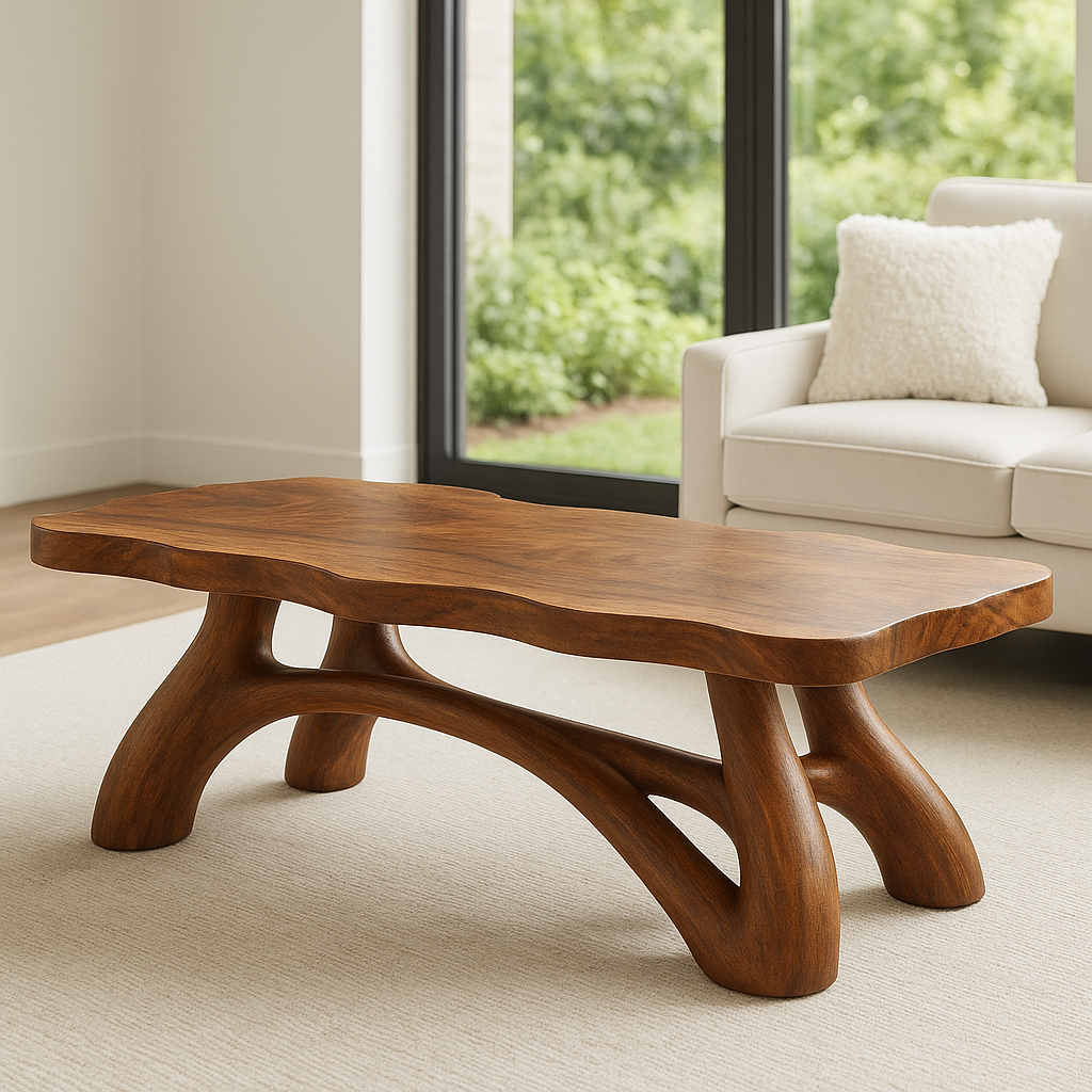 Solid Wood Coffee Table with Sculptural Curved Legs – Modern Living Room Table