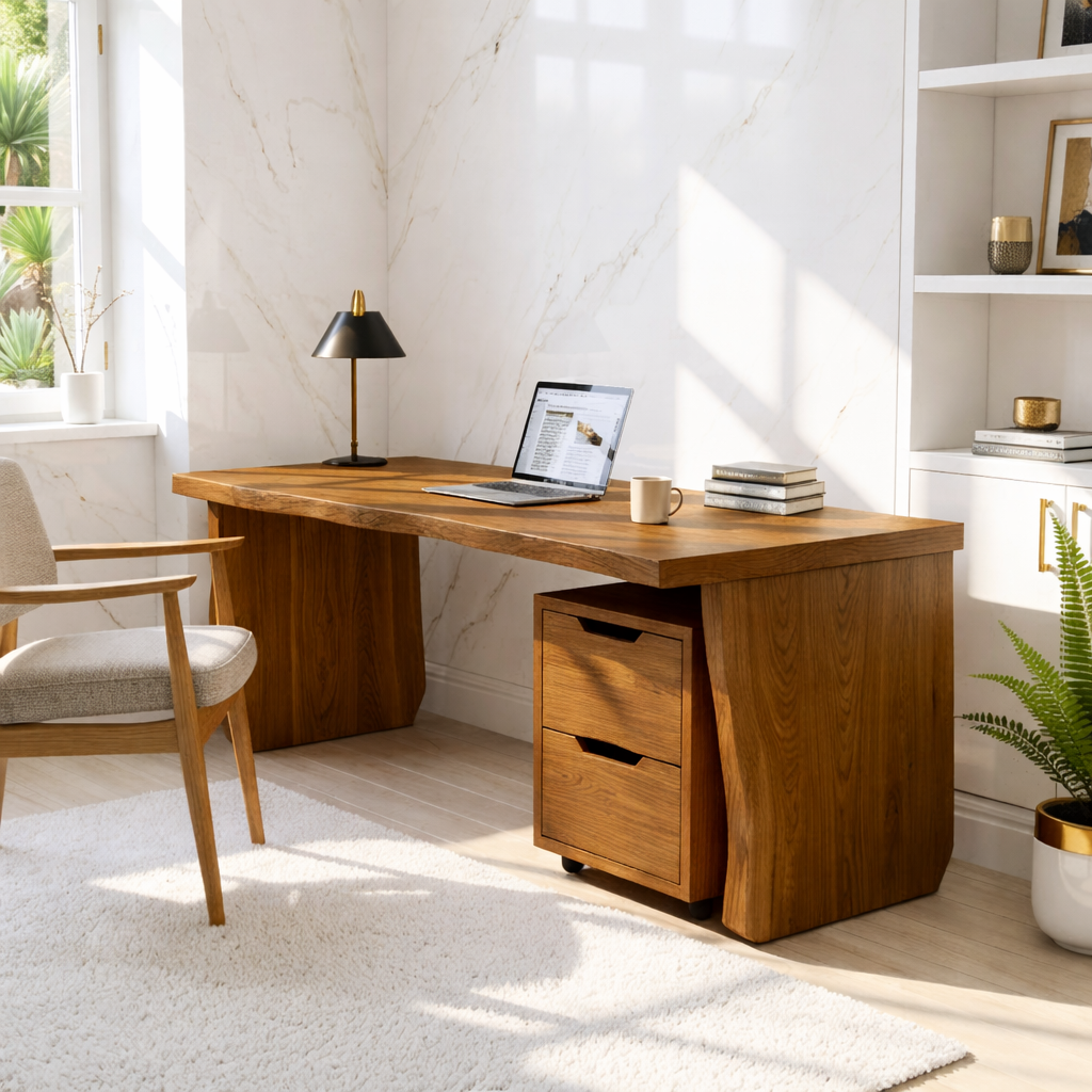 Modern Writing Desk with Mobile Drawer Home Office Work Table Minimal Design