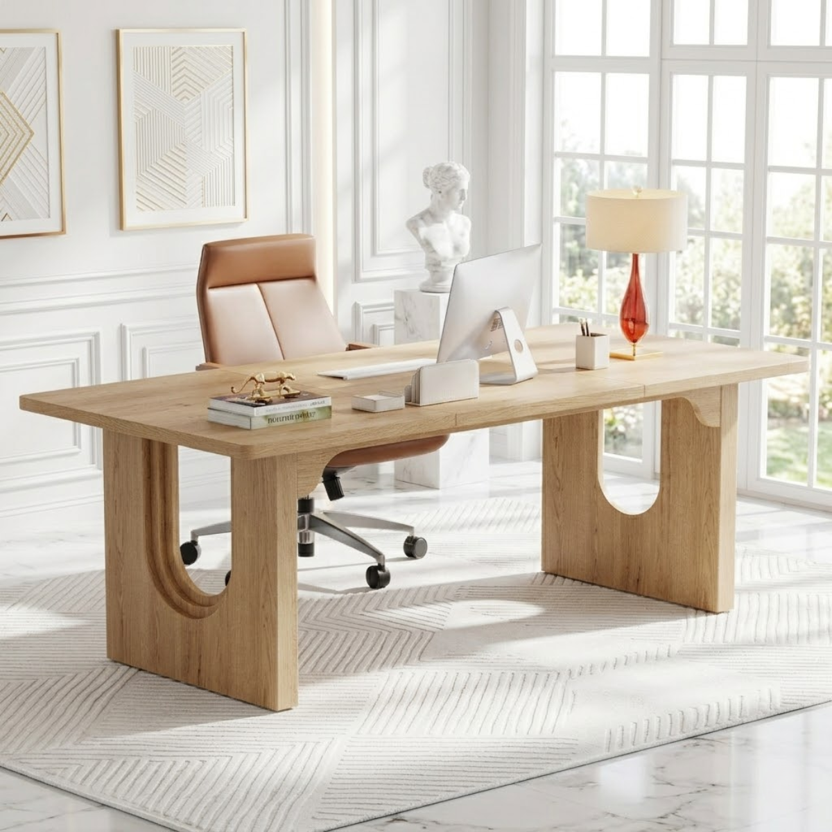 Modern Executive Desk with Sculptural Base Home Office Work Table
