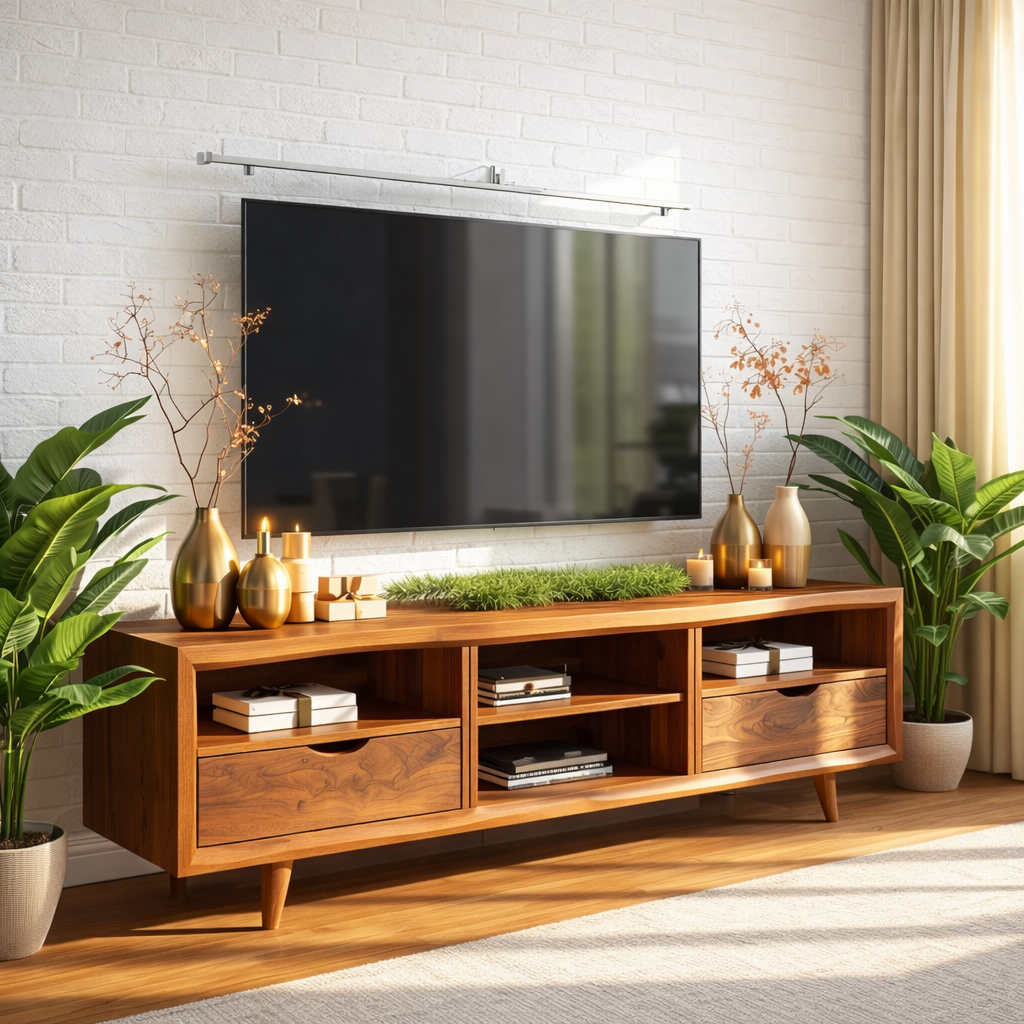 Mid Century TV Stand Solid Wood Media Console Modern Entertainment Center Cabinet