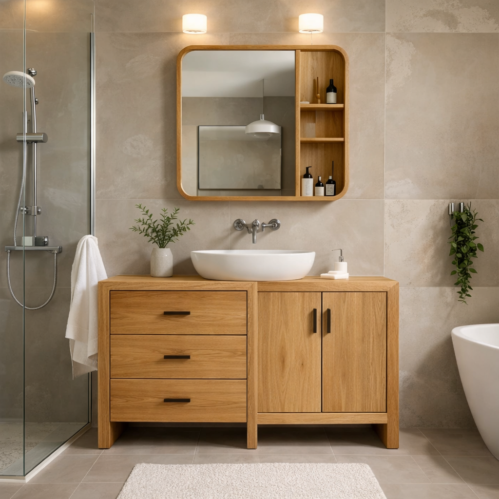 Solid Wood Bathroom Vanity Cabinet with Drawers & Double Doors – Modern Finish