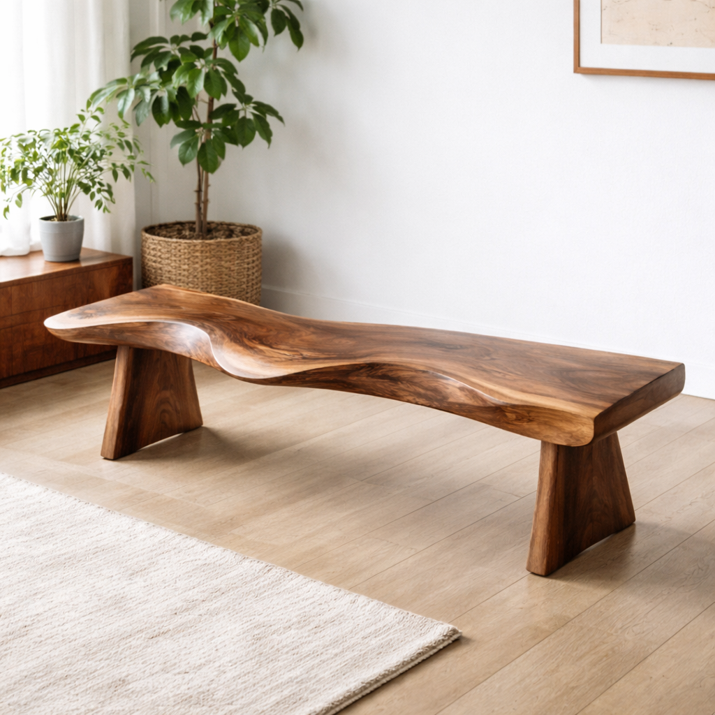 Live Edge Solid Wood Bench – Natural Wood Rustic Entryway Seating Bench