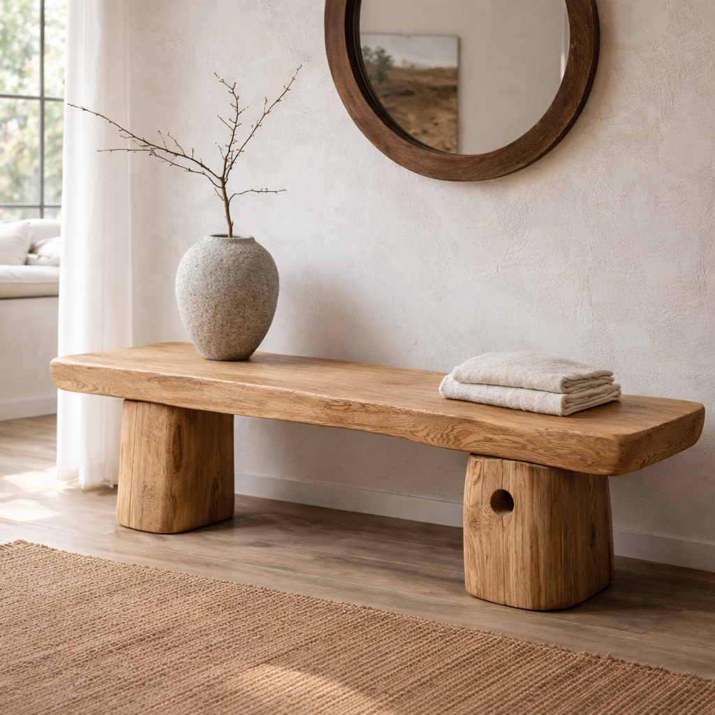 Live Edge Solid Wood Bench, Rustic Natural Edge Entryway Seating