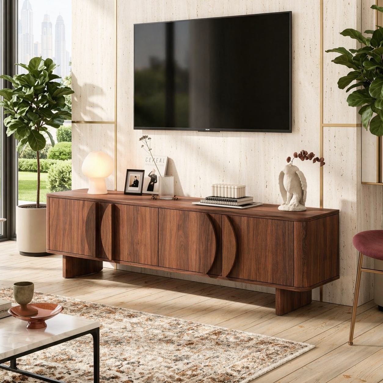 Modern Geometric TV Console, Elegant Media Cabinet for Refined Living-Room Interiors