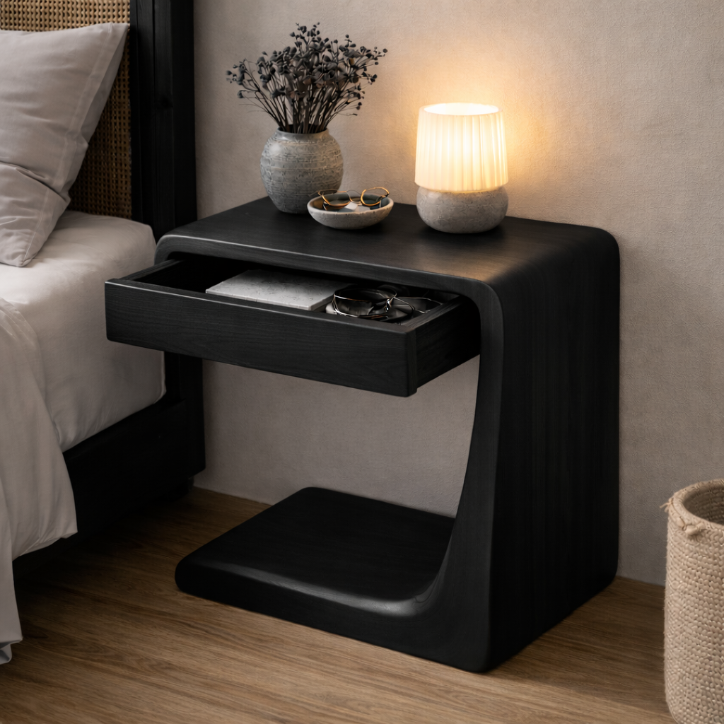 Solid Wood Nightstand with Drawer – Modern Bedside Table with Storage Shelf