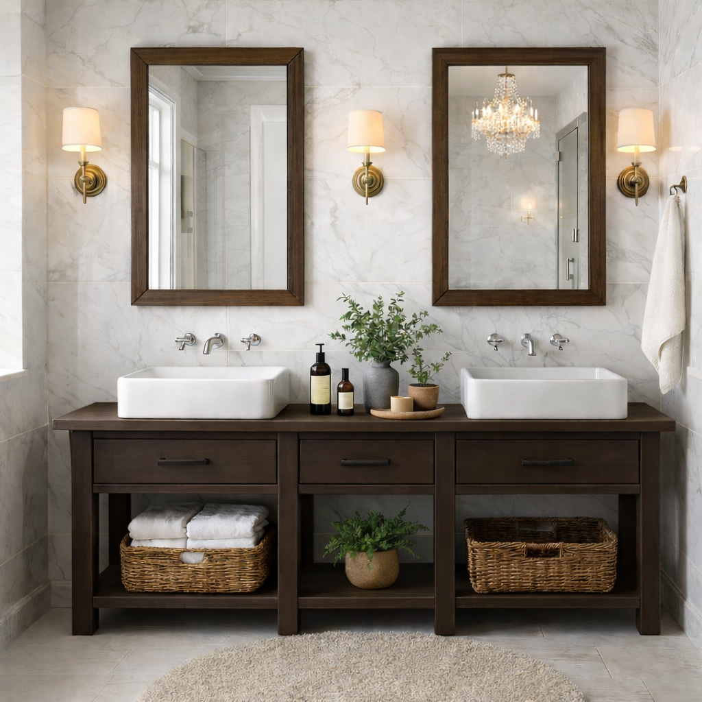 Modern Farmhouse Double Bathroom Vanity Cabinet Wood Vanity Base With Drawers Storage