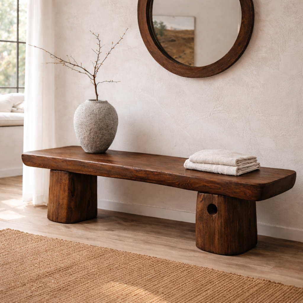 Live Edge Solid Wood Bench, Rustic Natural Edge Entryway Seating