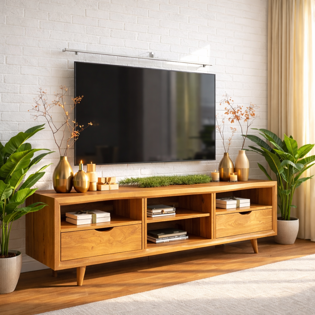 Mid Century TV Stand Solid Wood Media Console Modern Entertainment Center Cabinet