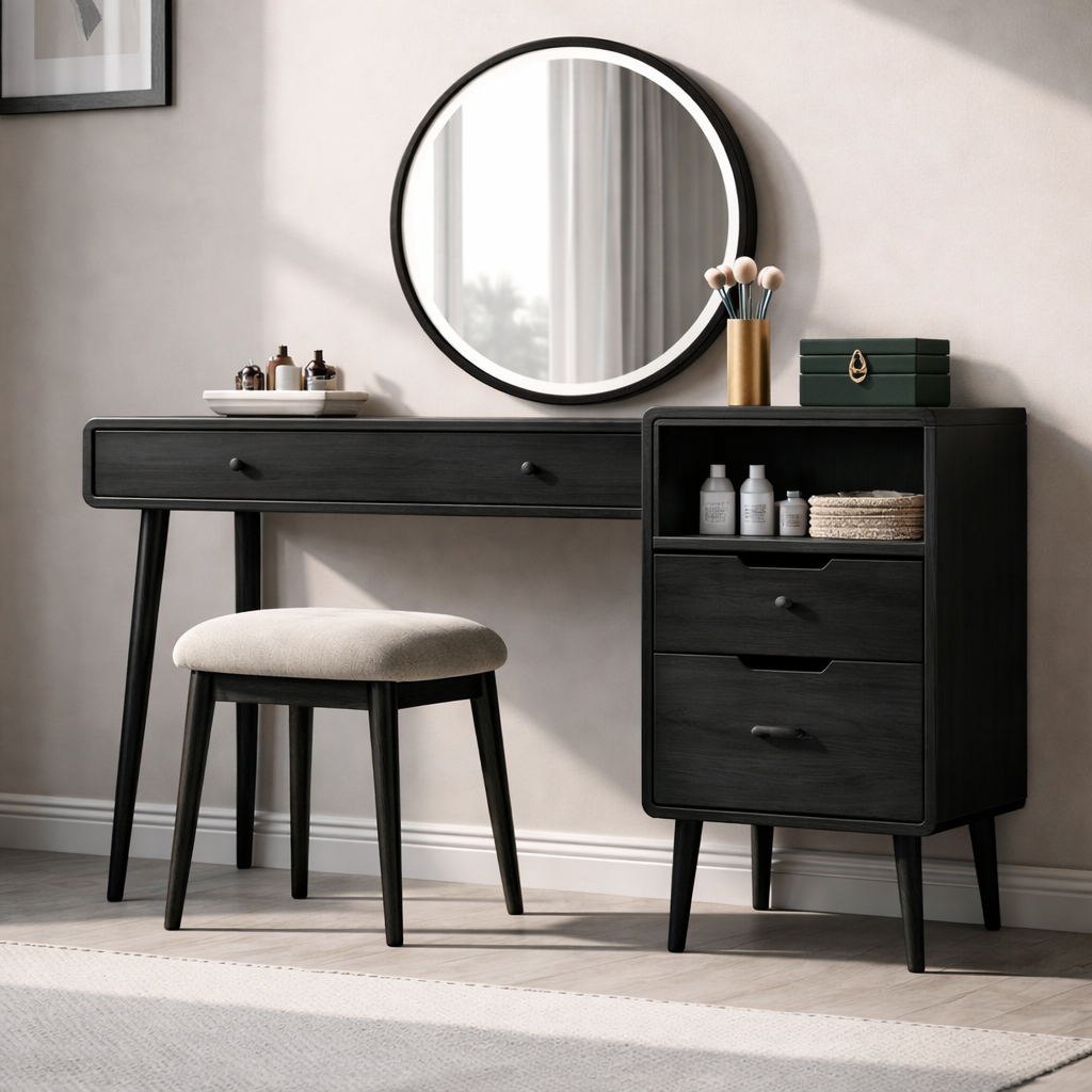 Handcrafted Solid Wood Makeup Vanity with Storage – Minimalist Modern Design