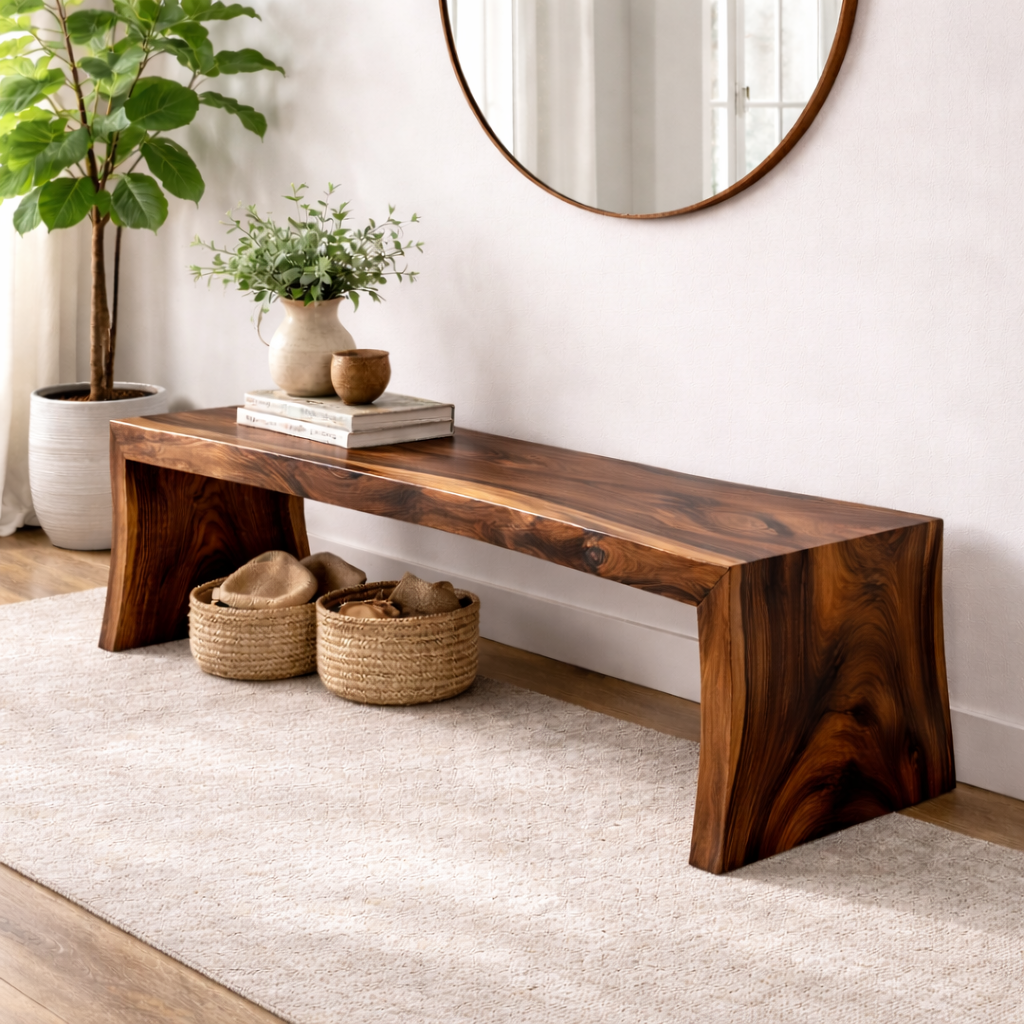 Live Edge Solid Wood Entryway Bench | Modern Organic Design with Natural Finish