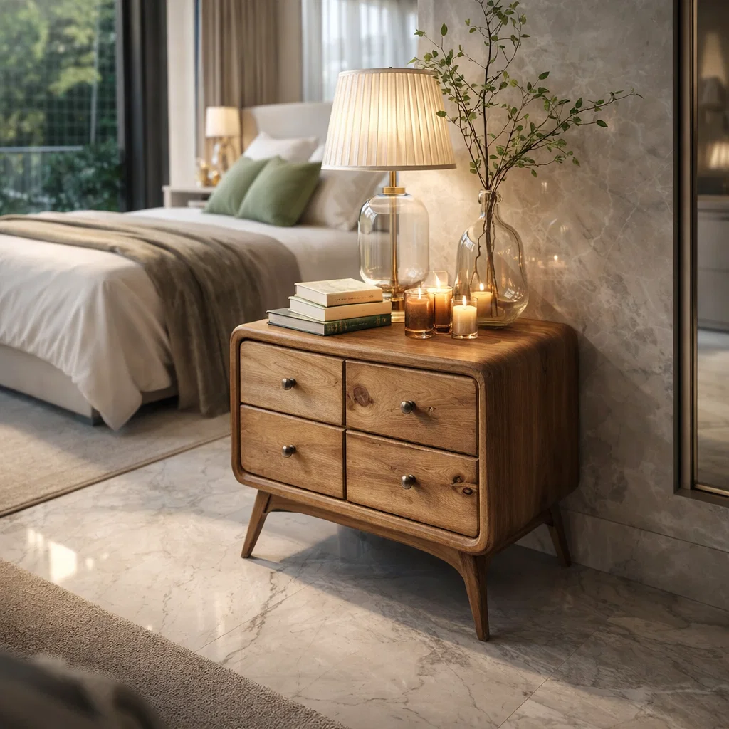 Solid Wood Nightstand with 4 Drawers – Modern Bedside Table Storage