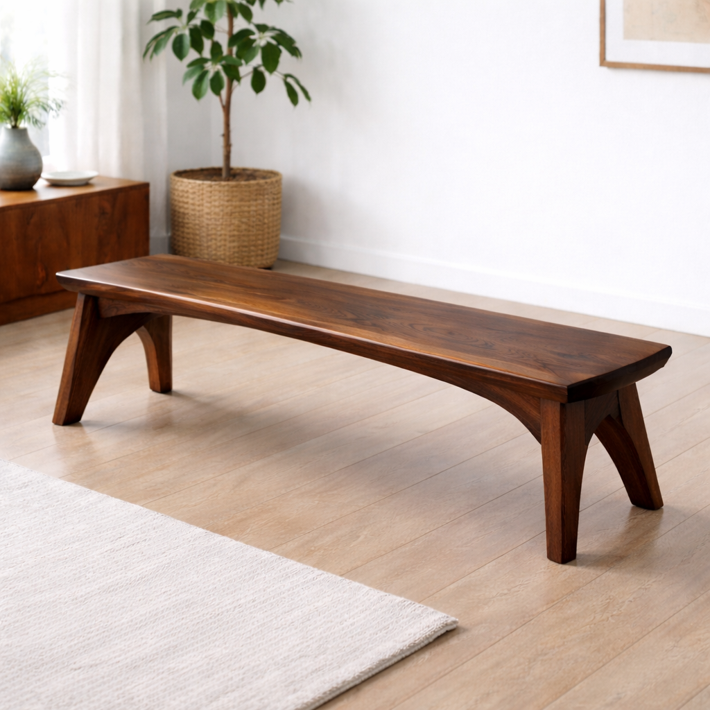 Solid Wood Dining Bench – Modern Rustic Wooden Seating Bench for Entryway or Dining Room