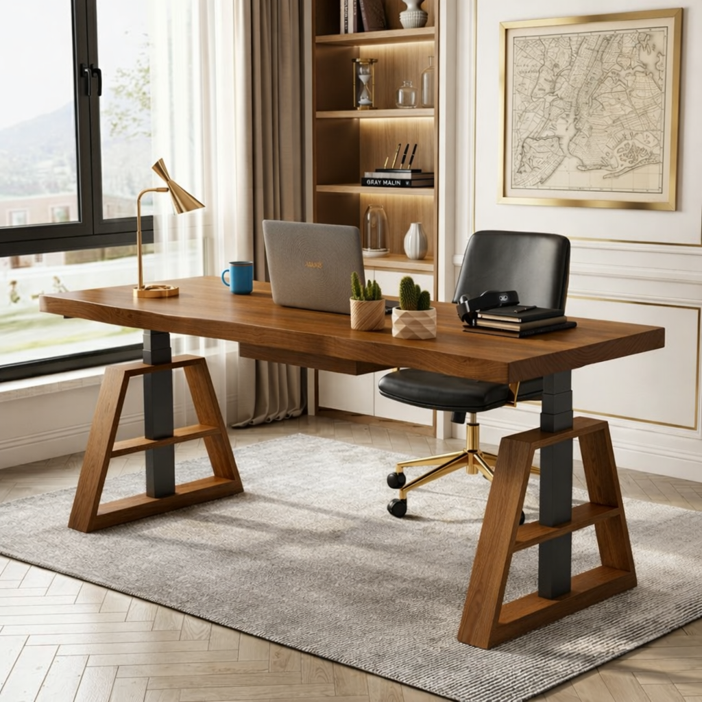 Modern Wooden Work Desk with Industrial Style Legs for Office or Home