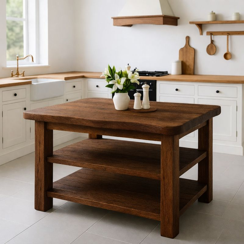 Live Edge Solid Wood Kitchen Island - Rustic Farmhouse Butcher Block with Storage Drawers