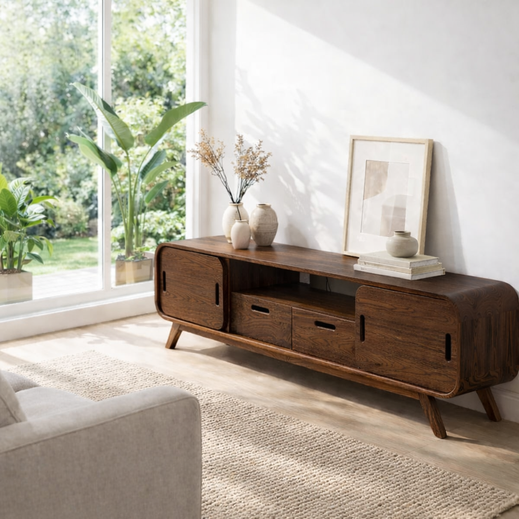 Mid Century Sideboard Cabinet with Sliding Doors and Storage