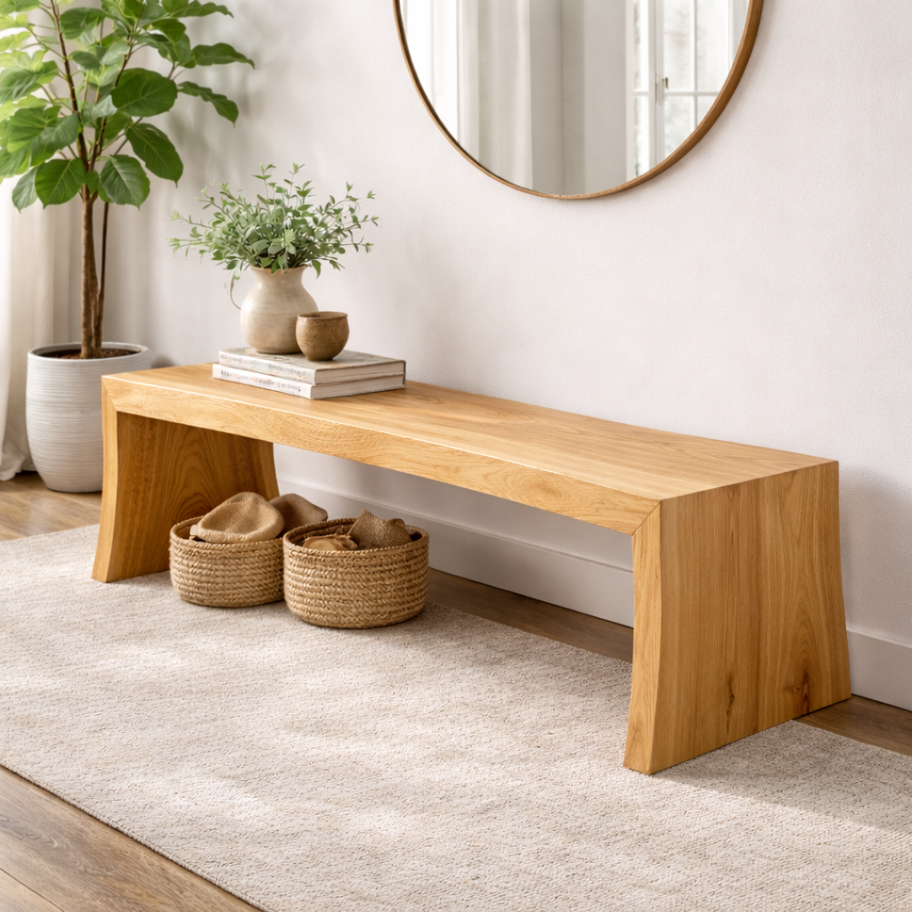 Live Edge Solid Wood Entryway Bench | Modern Organic Design with Natural Finish