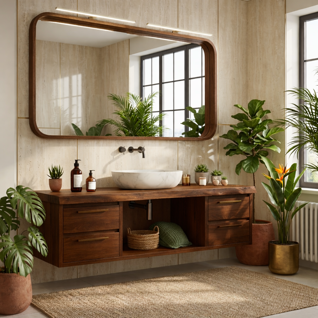 Floating Bathroom Vanity with Natural Wood Finish and Modern Design, Stylish Storage Solution