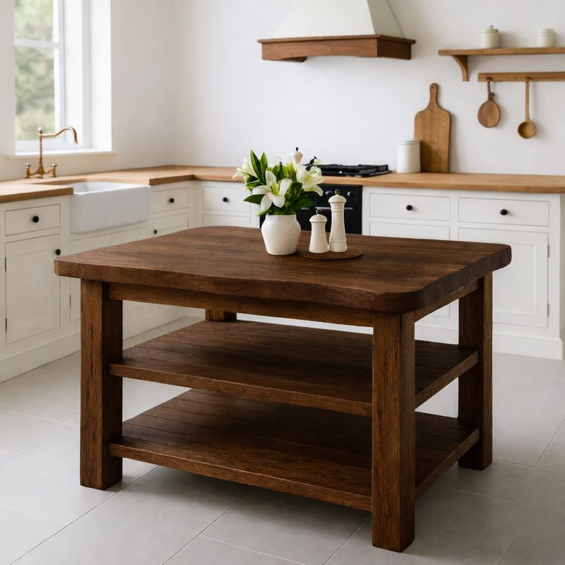 Live Edge Solid Wood Kitchen Island - Rustic Farmhouse Butcher Block with Storage Drawers