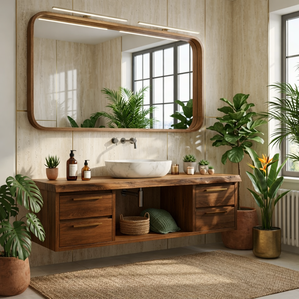 Floating Bathroom Vanity with Natural Wood Finish and Modern Design, Stylish Storage Solution