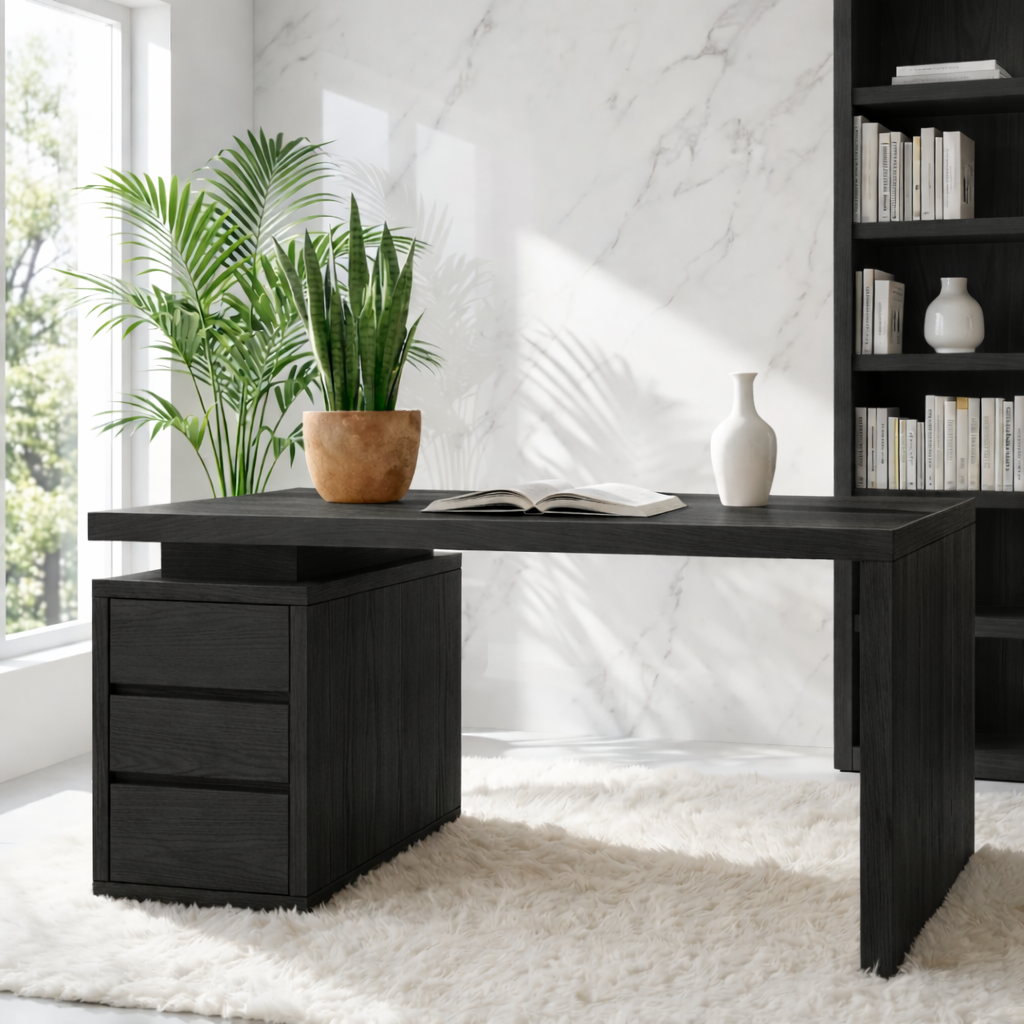 Modern Minimalist Office Desk with Drawer Storage Wooden Writing Computer Table