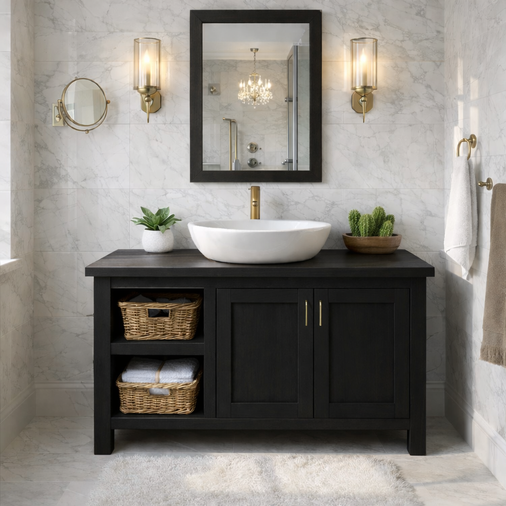 Farmhouse Wood Bathroom Vanity Cabinet With Storage Shelf Bathroom Vanity Base
