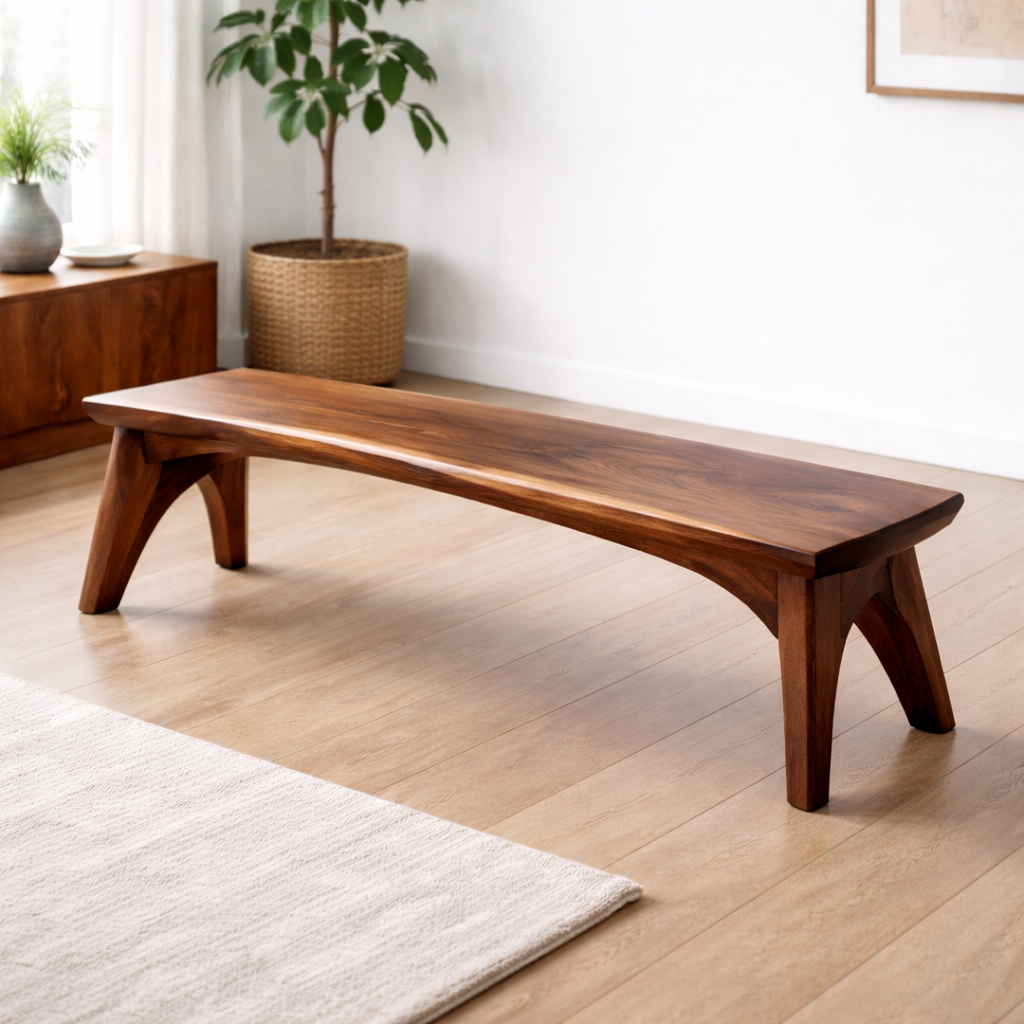 Solid Wood Dining Bench – Modern Rustic Wooden Seating Bench for Entryway or Dining Room