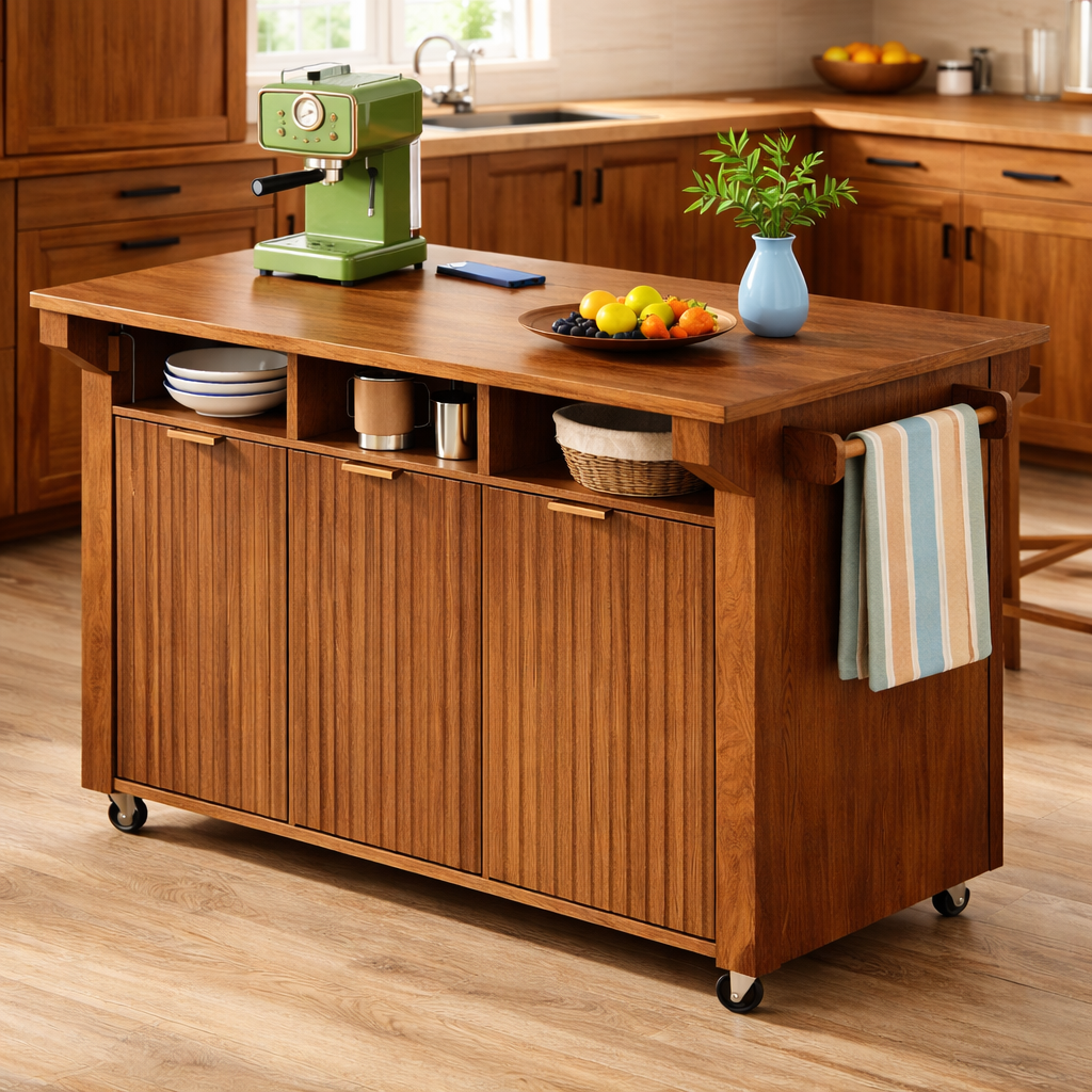 Rolling Kitchen Island with Storage Cabinet, Towel Rack, Modern Prep Cart for Kitchen Dining Space