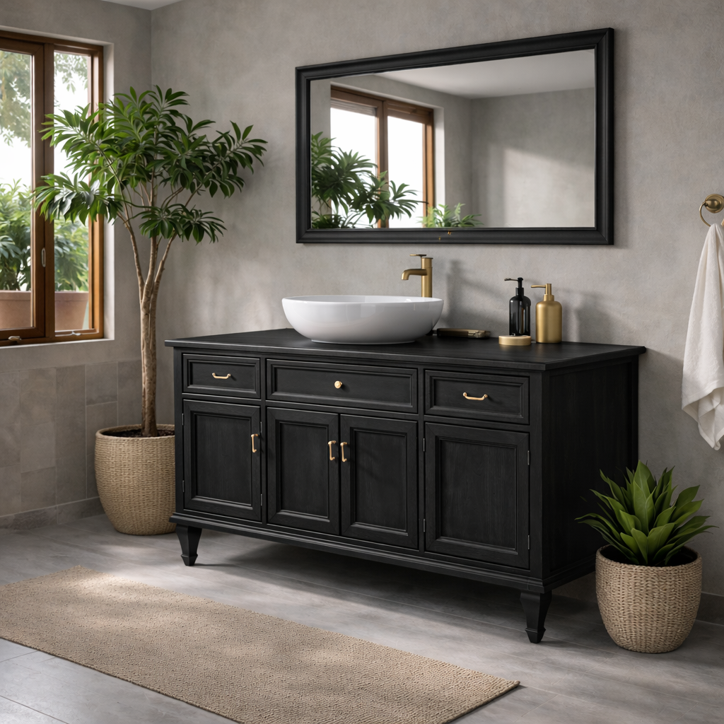 Solid Wood Bathroom Vanity Cabinet with Drawers and Doors Classic Style Storage