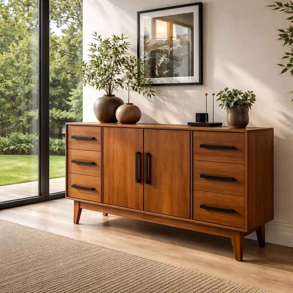 Modern Solid Wood Console Sideboard with Drawers – Walnut Storage Cabinet