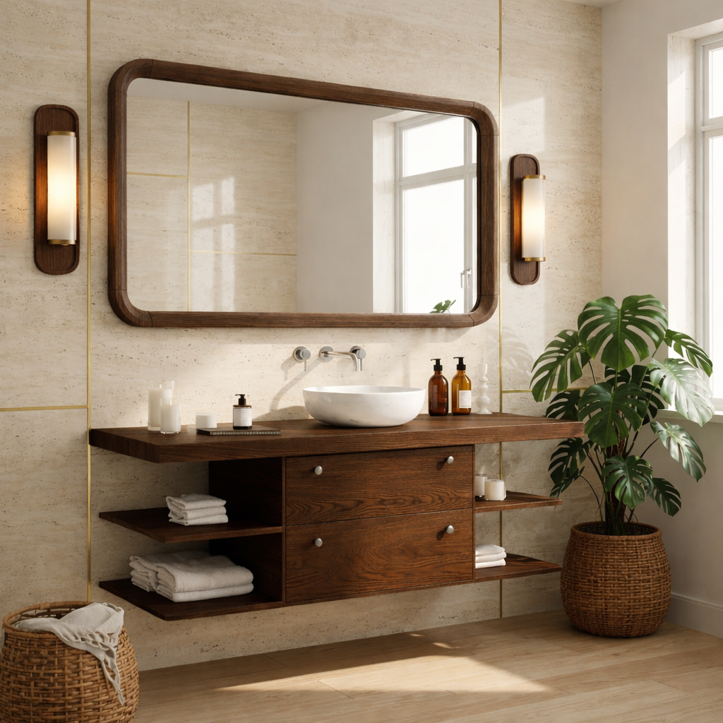 Floating Bathroom Vanity with Ash Wood Finish, Modern and Minimalist Design
