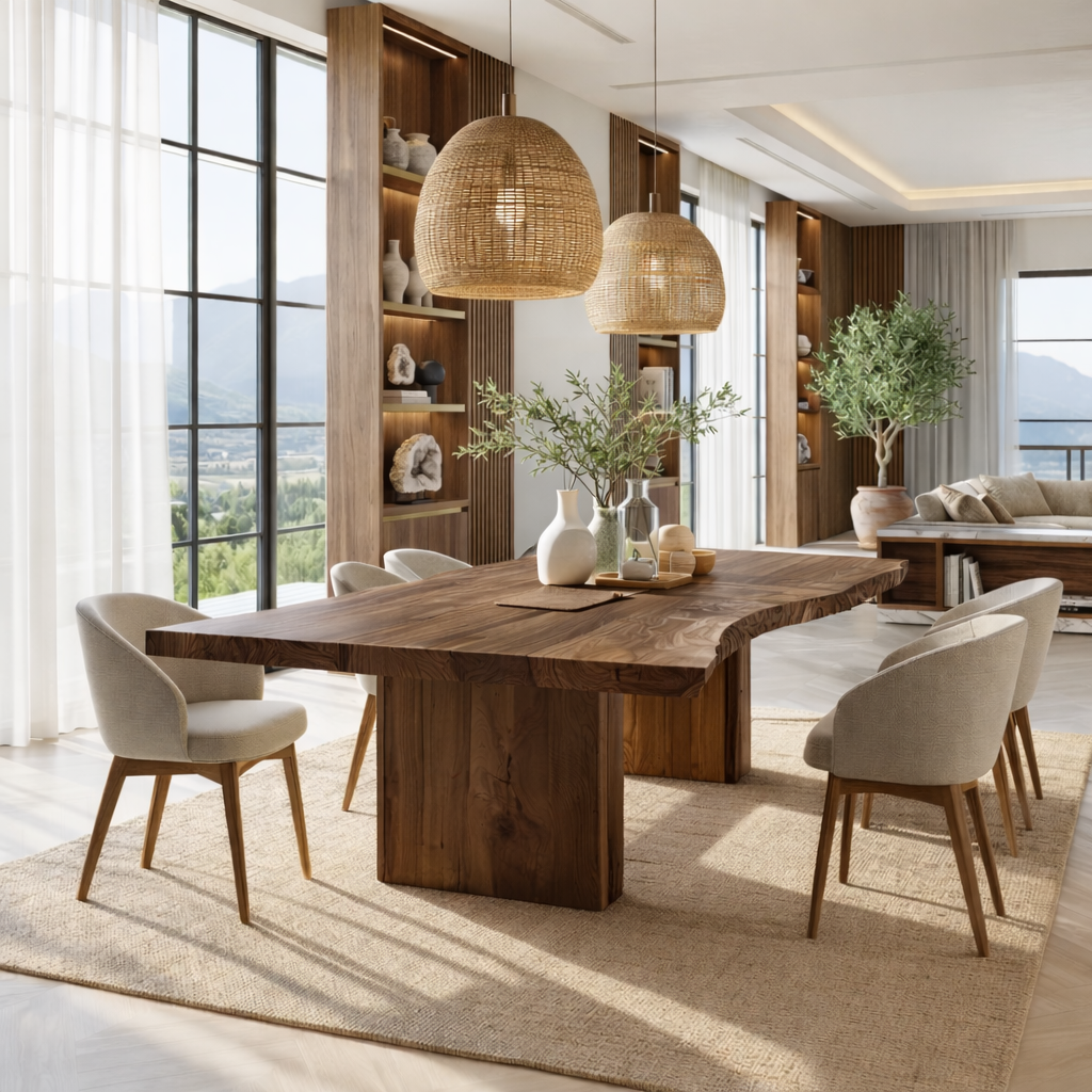 Modern Live Edge Dining Table Large Dining Room Table Minimalist Kitchen Table Furniture
