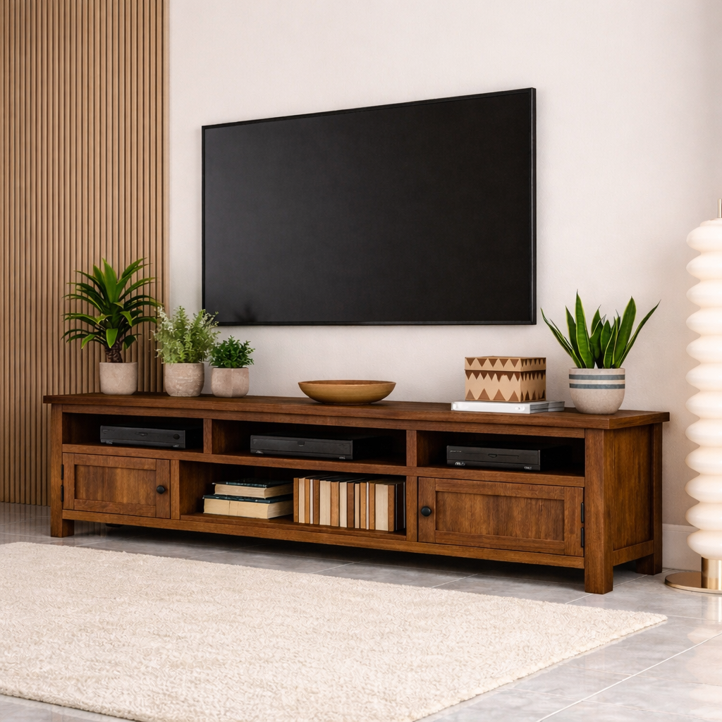 Mid Century Solid Wood TV Stand Long Media Console Entertainment Center Cabinet