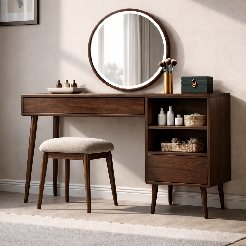 Solid Wood Makeup Vanity with Storage – Modern Minimalist Design