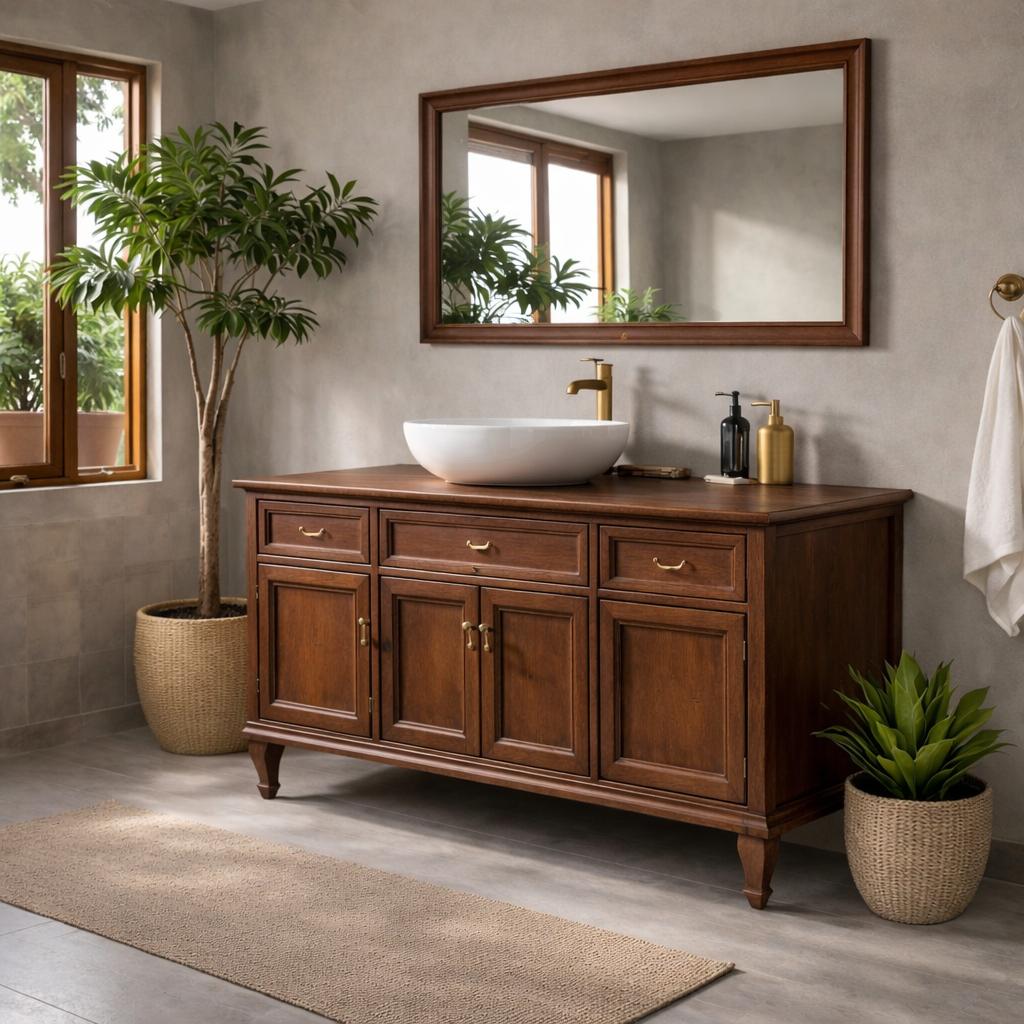 Solid Wood Bathroom Vanity Cabinet with Drawers and Doors Classic Style Storage