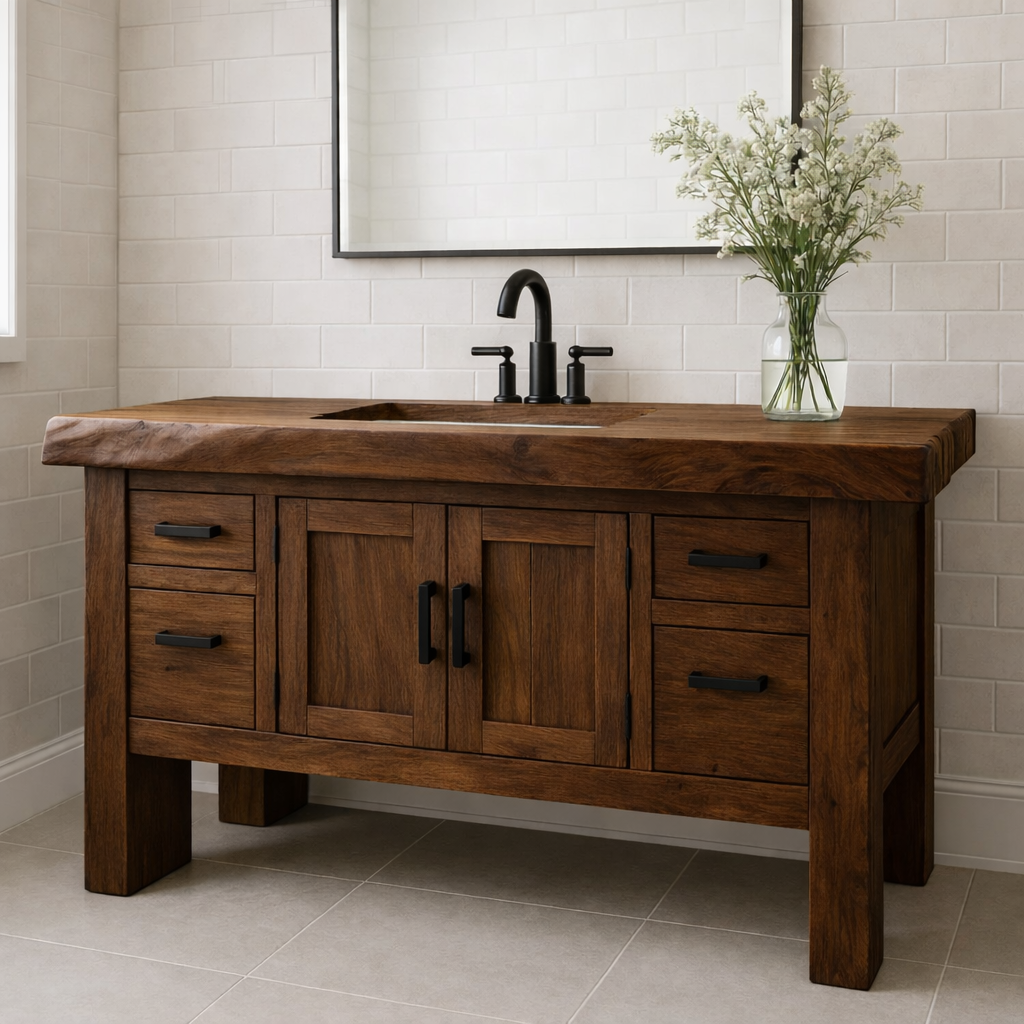 Solid Wood Bathroom Vanity with Drawers and Cabinet Rustic Farmhouse Bathroom Vanity